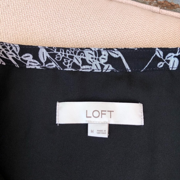 Loft Vine Drop Waist Split Neckline Button Front Black Gray Lined Shirtdress M - Picture 9 of 16